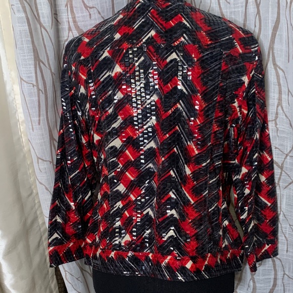 Ruby Rd. Women's Red & Black Patterned Shiny Jacket - Picture 4 of 4